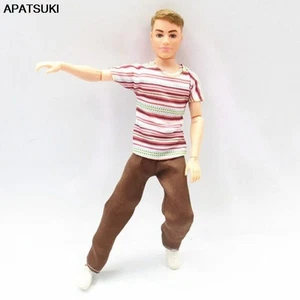 Pink Striped T-shirts Trousers Pants 1/6 Boy Doll Clothes For 12" Doll Outfits - Picture 1 of 2