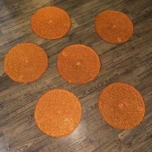 "Juego de 6 manteles redondos circulares de oropel naranja de 15""" - Imagen 1 de 6