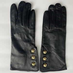 Women Michael Kors Black Leather 3 Button Touchscreen Leather Gloves - Picture 1 of 2