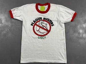 Vintage USCI Plaque Busters Shirt Mens Medium White Red Ringer Made USA 80s - Picture 1 of 11