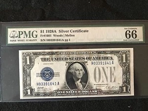 1928 A $1 Funny Back PMG GEM UNC 66EPQ Silver Certificate - Picture 1 of 2