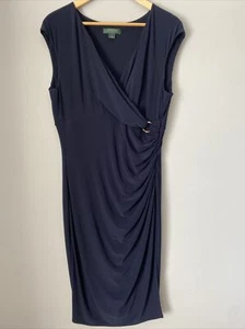 Lauren Ralph Lauren Career Wear Faux Wrap Dress 14 Embellish Side Knot Classic - Picture 1 of 7
