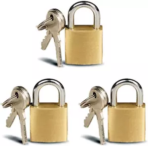 3 Pc Small Metal Padlock Solid Brass Luggage, Backpack, Diary, Jewelry Box Lock - Picture 1 of 12