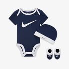 Nike 3 Piece Set Bodysuit Hat And Booties Baby 0 6 Months Black And White