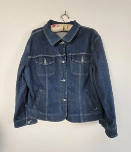 Chico's Womens Button Front Denim Jean Jacket Size 3 Blue Stretch Pockets Casual - Picture 1 of 7