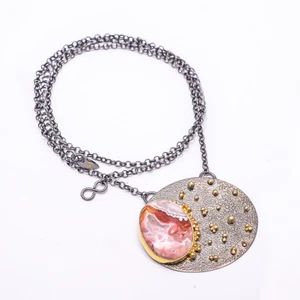 Crazy Lace Agate Black And Gemstone Gold Rhodium 925 Silver Necklace 19.99" N19 - Picture 1 of 3