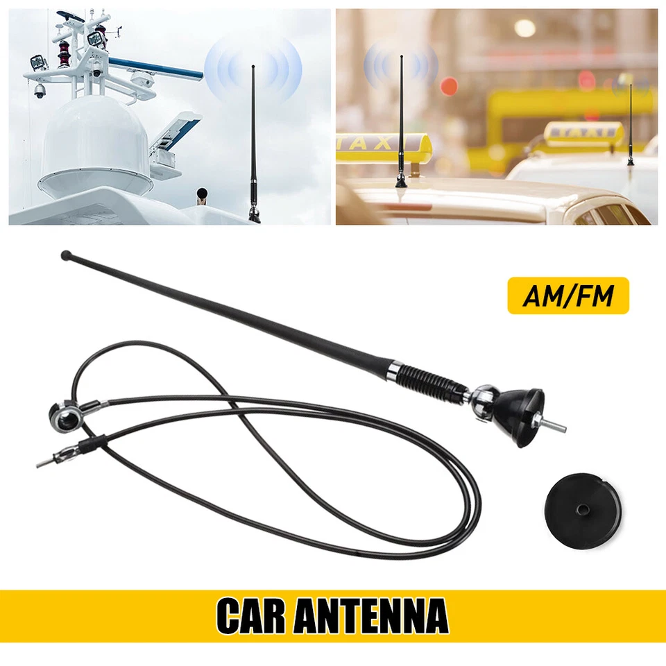 Antena aérea de sinal AM/FM amplificada base de montagem universal 16" rádio de carro giratório - Imagem 1 de 4
