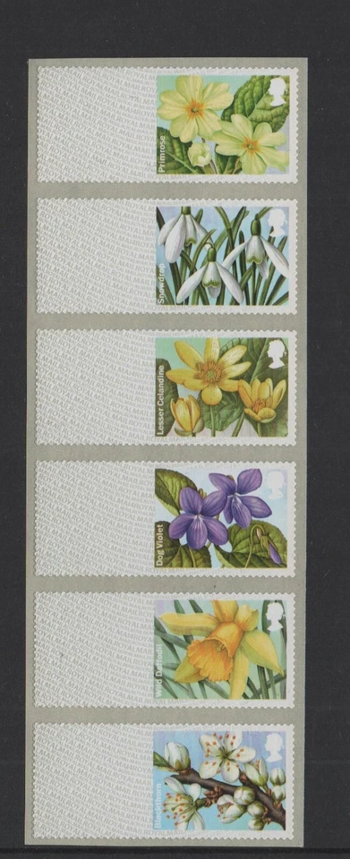 SPRING  BLOOMS  BLANK  STRIP  of 6  PRIMROSE TOP   POST GO  SUPERB  -  RARE  - Image 1 of 1