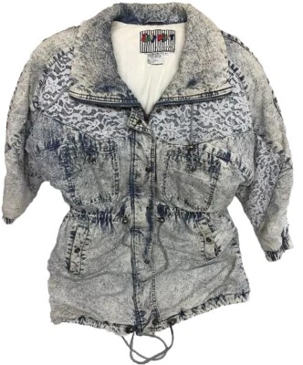 WOMEN'S 80s VINTAGE EAST WEST Acidwash DENIM JACKET Lace Trim Size M - Image 1 of 4