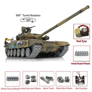 Henglong Russia T90 RTR RC Tank 7.0 1/16 3938 360°Metal Track Wheel Red Eye IR - Picture 1 of 12
