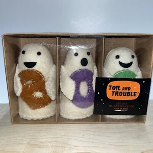 Halloween Toil And Trouble Wool Felt Ghosts BOO Decor - Picture 1 of 6