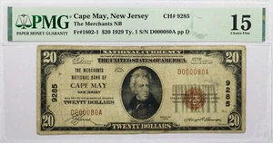Series Of 1929 $20 FRN Cape May New Jersey Ch# 9285 Fr#1802-1 PMG Choice Fine 15 - Picture 1 of 2