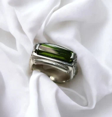 Natural Green Tourmaline Silver 925 Ring Mens Womens  Tourmaline Cute Gift Band - Image 1 of 4