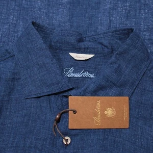Stenstroms NWT Casual Button Down Shirt Size XL Fitted in Solid Blue 100% Linen - Picture 1 of 10