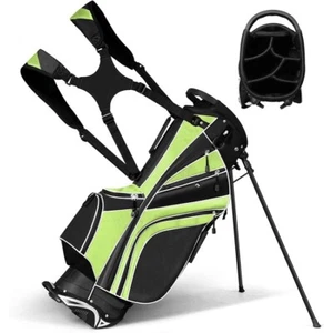 Golf Stand Cart Bag Club w/ 6 Way Divider Carry Organizer Pockets Storage Green - Picture 1 of 12