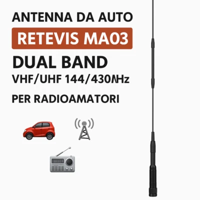 🔝 Antenna Auto Dual Band Retevis MA03 VHF/UHF 144/430MHz per Radioamatori - Imagen 1 de 4