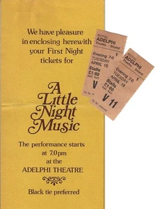 Stephen Sondheim "A LITTLE NIGHT MUSIC" 1975 London OPENING NIGHT Ticket Folder - Picture 1 of 4