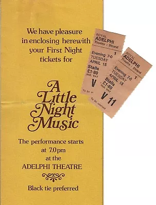 Stephen Sondheim "A LITTLE NIGHT MUSIC" 1975 London OPENING NIGHT Ticket Folder - Image 1 of 4