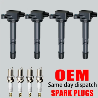 4X Ignition Coil OEM & Iridium Spark Plug For Honda Accord CR-V Civic 2.4L UF602 - Image 1 of 4