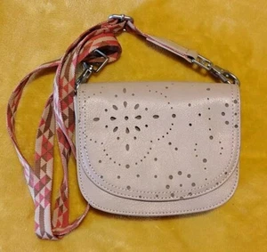 Tom’s Pink Leather Crossbody/Belt Bag Purse 6x5x2"  Adjustable Canvas Strap 50" - Picture 1 of 11