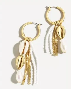 J Crew Seaside Shell Mismatched Earrings Gold NWT Fresh Water Pearl Summer - Picture 1 of 3