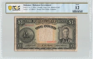 BAHAMAS 1 Pound 1936, P-11a Sign: Jarrett, RARE 1st Type, PCGS Fine 12, 089527 - Picture 1 of 2