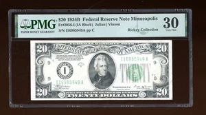 DBR 1934-B $20 FRN Minneapolis Vinson Fr. 2056-I PMG 30 Serial I16985949A - Picture 1 of 2