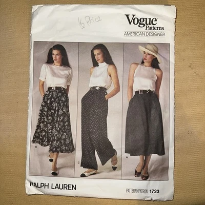 Vogue pattern 1723 Ralph Lauren Size 14 Misses' Flared Skirt & Pants FF Uncut - Image 1 of 4