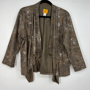 Ruby Rd. Womens 12 Open Front Lightweight Jacket Brown Silver Animal Faux Suede - Picture 1 of 7