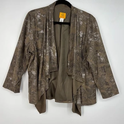 Ruby Rd. Womens 12 Open Front Lightweight Jacket Brown Silver Animal Faux Suede - Image 1 of 4