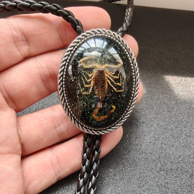 Corbata Bolo Escorpión Negra - Corbata Collar Boda Gótico Occidental Cuero Sintético Foto 1 de 4