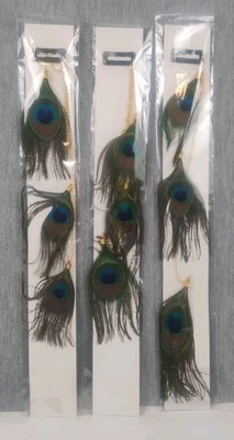 Peacock Feather 3 Piece Hair Accessory Jewelry Handmade Bohemia Hippie Brand New - Image 1 of 4