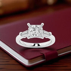 2.75 Ct IGI Certified Lab Grown Diamond Wedding Ring Princess Cut 950 Platinum - Picture 1 of 10