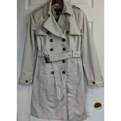 Trench coat MNG Traje Mango Tostado M REPARADO Doble Pecho Algodón Caparazón Tortuga Foto 1 de 4