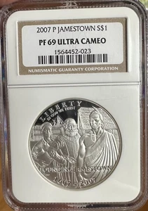 2007-P Jamestown Silver Dollar NGC PF69 ULTRA CAMEO - Picture 1 of 2