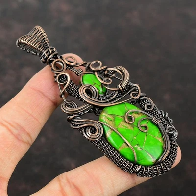 Cobre Cobre Cobre Rubí Zoisita Piedras Preciosas Étnico Envuelto Madre Colgante Joyería Foto 1 de 4