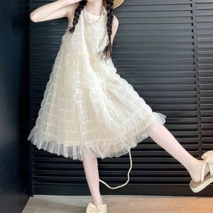 Loose Summer Mesh Dress Children Teens Long Dress Girls Princess Dress Holiday - Picture 1 of 13