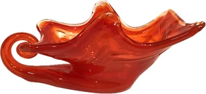 Vintage Murano Style Sooner Glass Orange & Red Art Glass Candy Dish Snail 8" - Picture 1 of 9