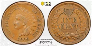 1869 Indian Head Cent, PCGS XF45 - Picture 1 of 2