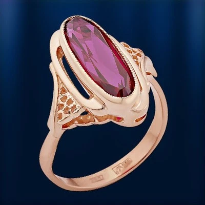 Solid rose gold vintage style 585/14k lab created corundum ruby RING Beautiful! - Image 1 of 3