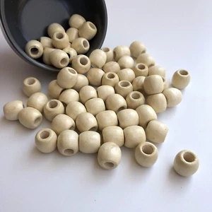 25X Natural Beige Wooden Drum Beads 6mm Hole Macrame Craft Dreadlock Wood Bead - Picture 1 of 5