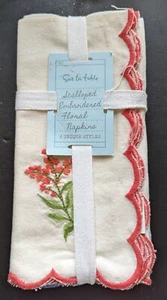 Nuevas 4 servilletas florales 100% algodón Sur La mesa flores bordadas festoneadas - Imagen 1 de 11
