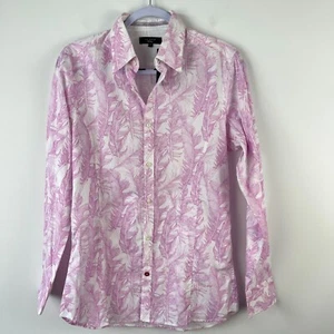 Ted Baker Size 15 Mens Button Up Shirt Feather Print Pink 100% Cotton BNWT - Picture 1 of 14