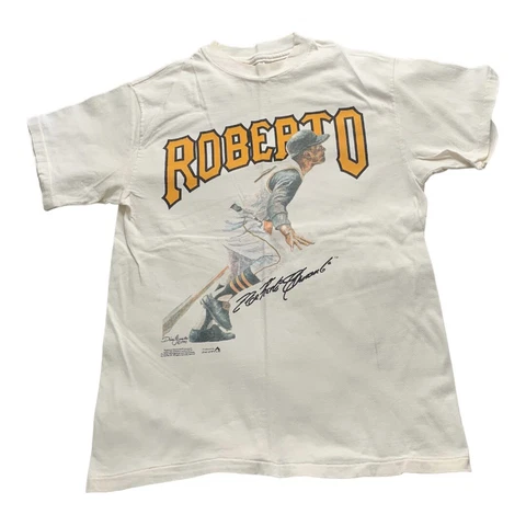 Vintage Mens Hanes MLB Roberto Clemente Pittsburgh Pirates White T Shirt Medium Cover