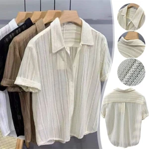 Summer Sun Protection Men's Short Sleeve Shirt Loose Handsome Drape Hawaiian Top - Picture 1 of 16