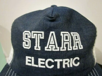 ВИНТАЖНЫЙ СИНИЙ ДЖИНСОВОЙ ТКАНИ ВОДИТЕЛЬ ГРУЗОВИКА ШЛЯПА ХИП-ХОП РЭП УЛИЧНЫЙ СТИЛЬ STARR С НАДПИСЬЮ - Изображение 1 из 4