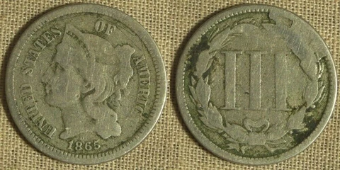 Error: 3 ct. Nickel 1865 Cud Rev. K12-3 IREC585 Cover