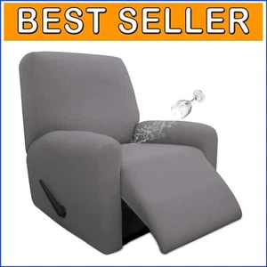 Light Gray Waterproof Stretch Recliner Cover - 4-Piece Soft Protectors for Pets - Picture 1 of 9