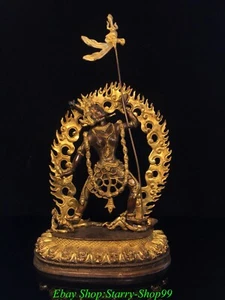 15" Old Tibet Nepal Bronze Gilt Vajrayogini Vajravarahi Protector Buddha Statue - Picture 1 of 9