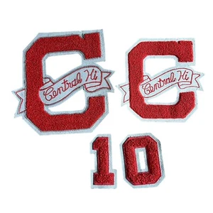 Vintage Varsity Buchstaben Zahlen Patch Filz rot grau zentral Hi Letterman - Bild 1 von 10